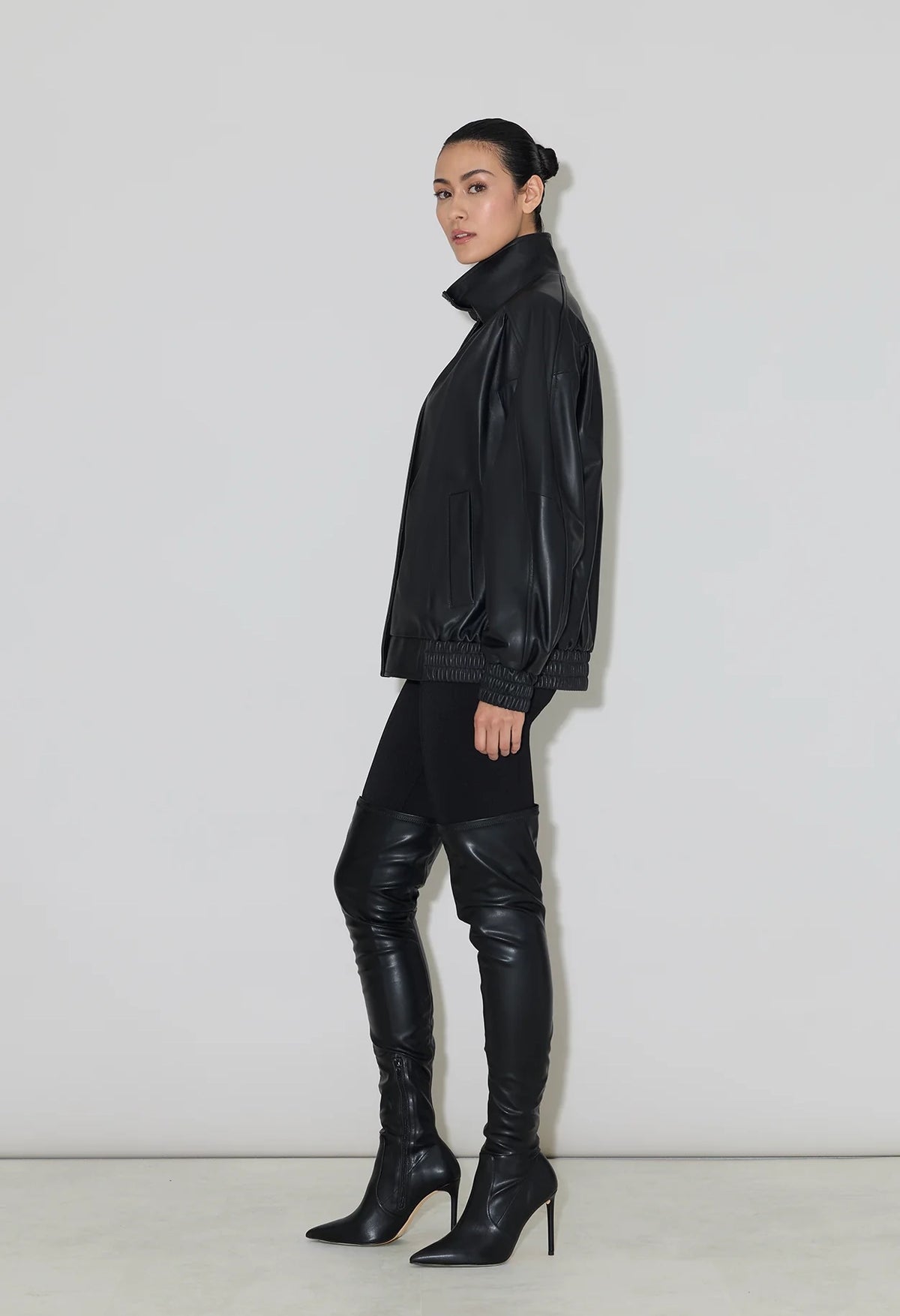 Miu Oversized Bomber Jacket in Leather