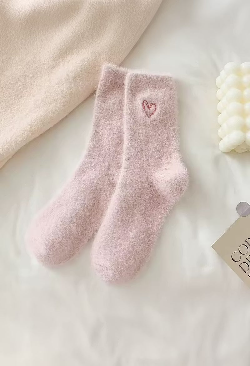Fuzzy Medium Pink Heart Socks