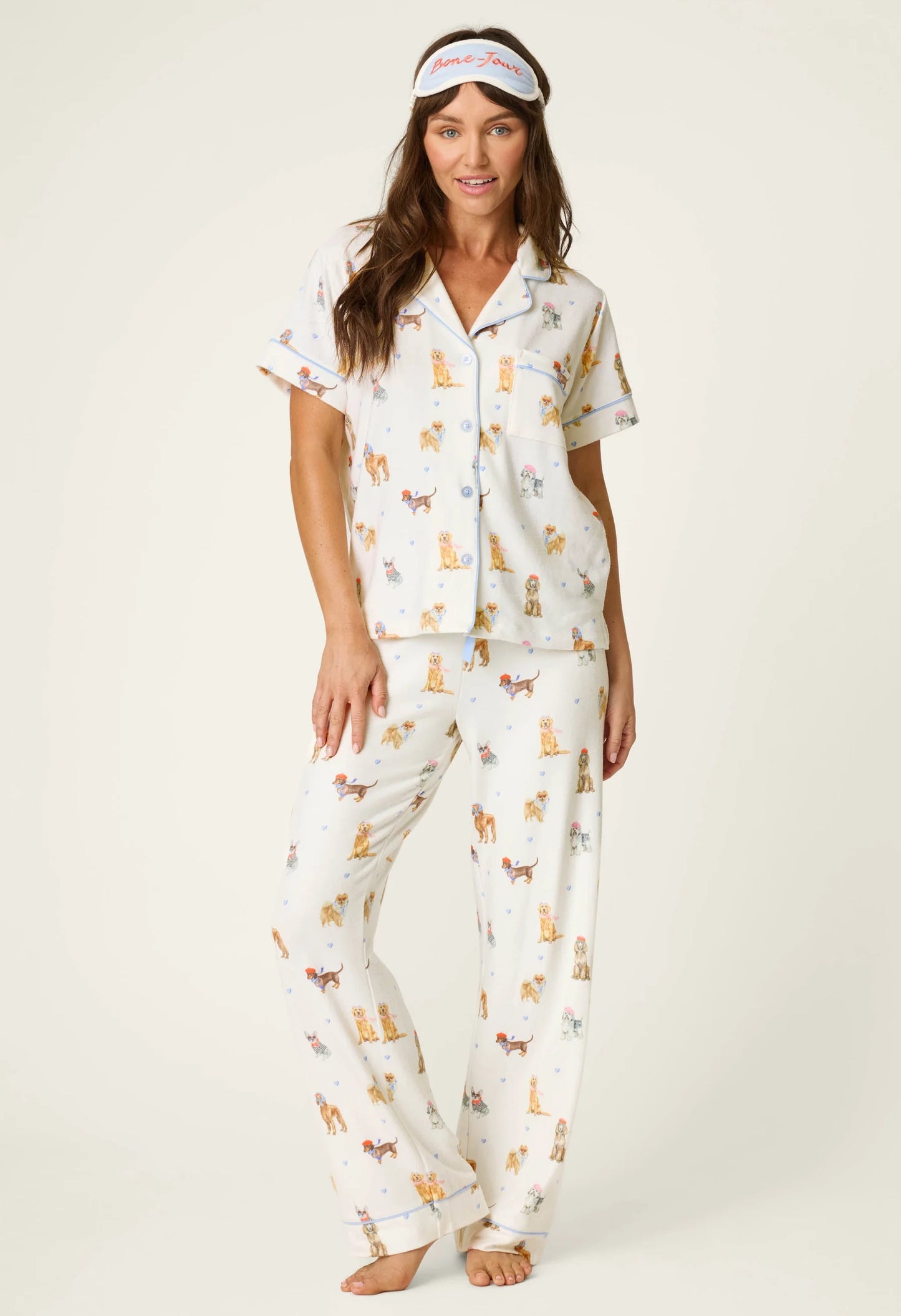 Meet Me in Pawris Dog Print 3-Piece PJ Set