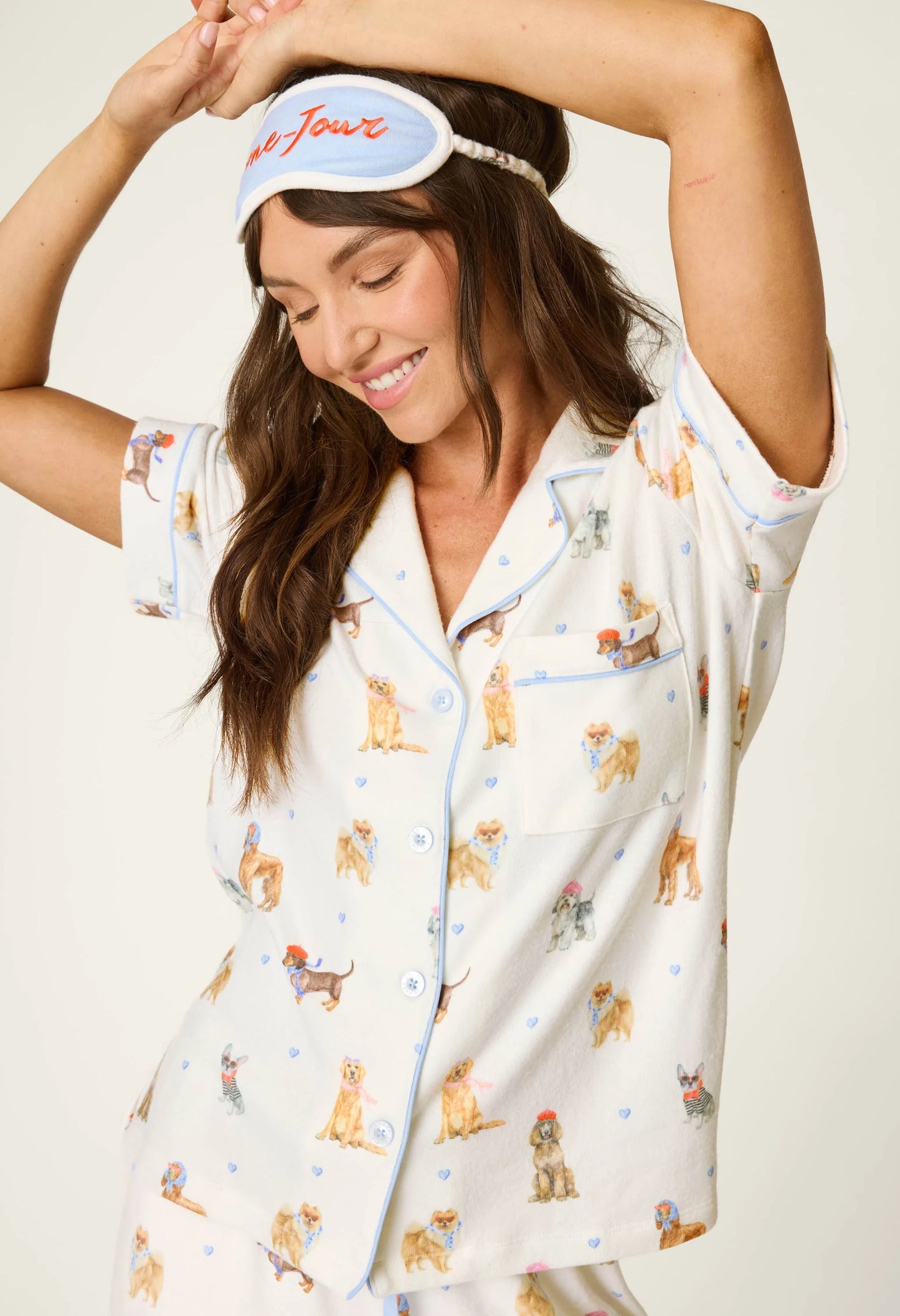Meet Me in Pawris Dog Print 3-Piece PJ Set