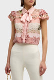 Minda Ruffle Short-Sleeve Tie Blouse