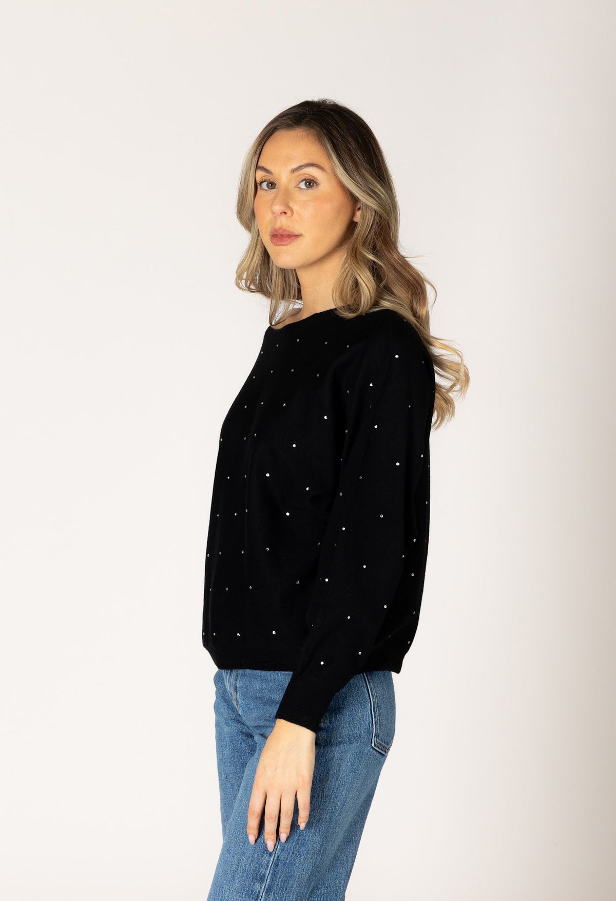 Nobucrystl Lightweight Off Shoulder Gem Sweater