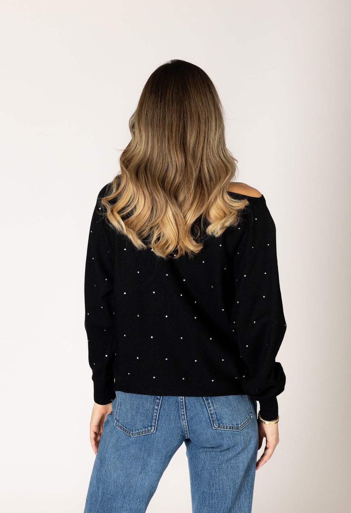 Nobucrystl Lightweight Off Shoulder Gem Sweater