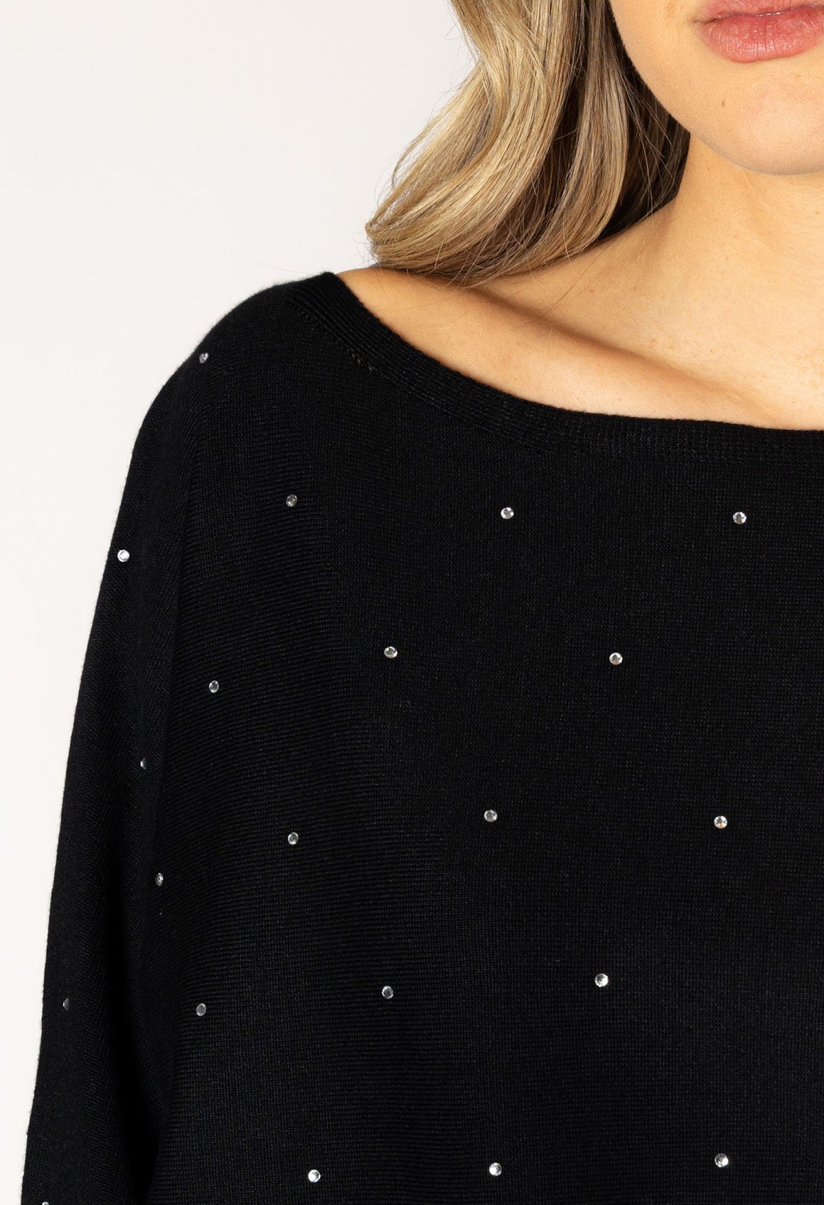 Nobucrystl Lightweight Off Shoulder Gem Sweater