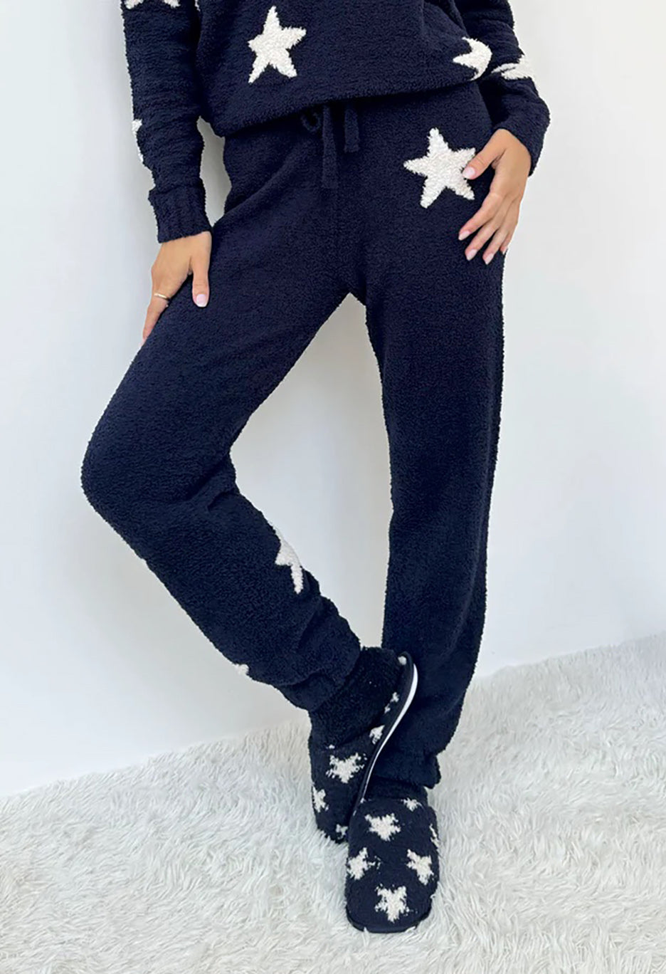 Navy Oat Stars Fuzzy Sweater PJ Set