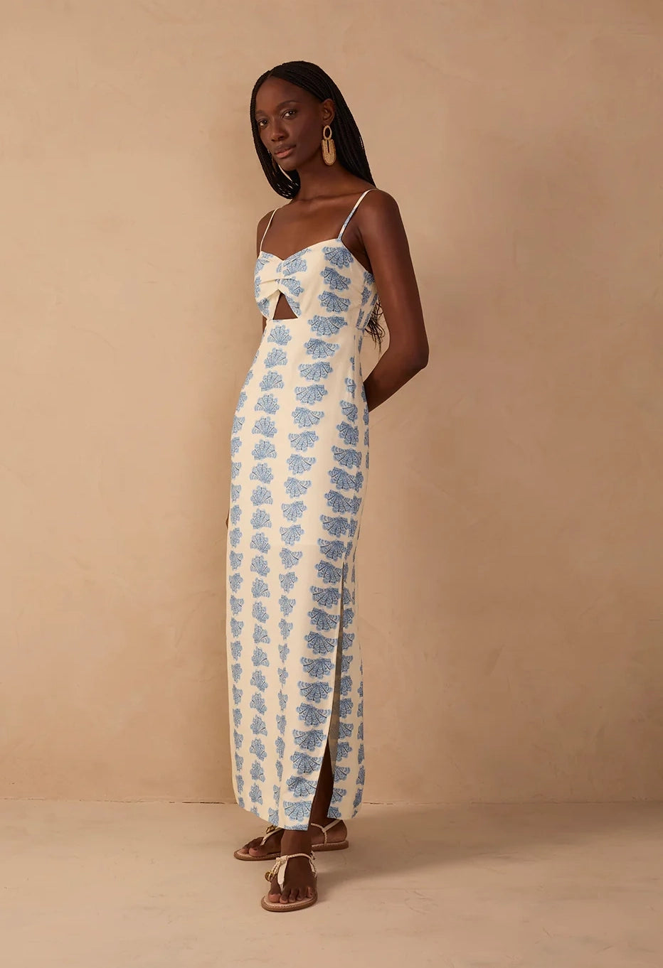 Off-White Aquario Side Slit Linen Maxi Dress