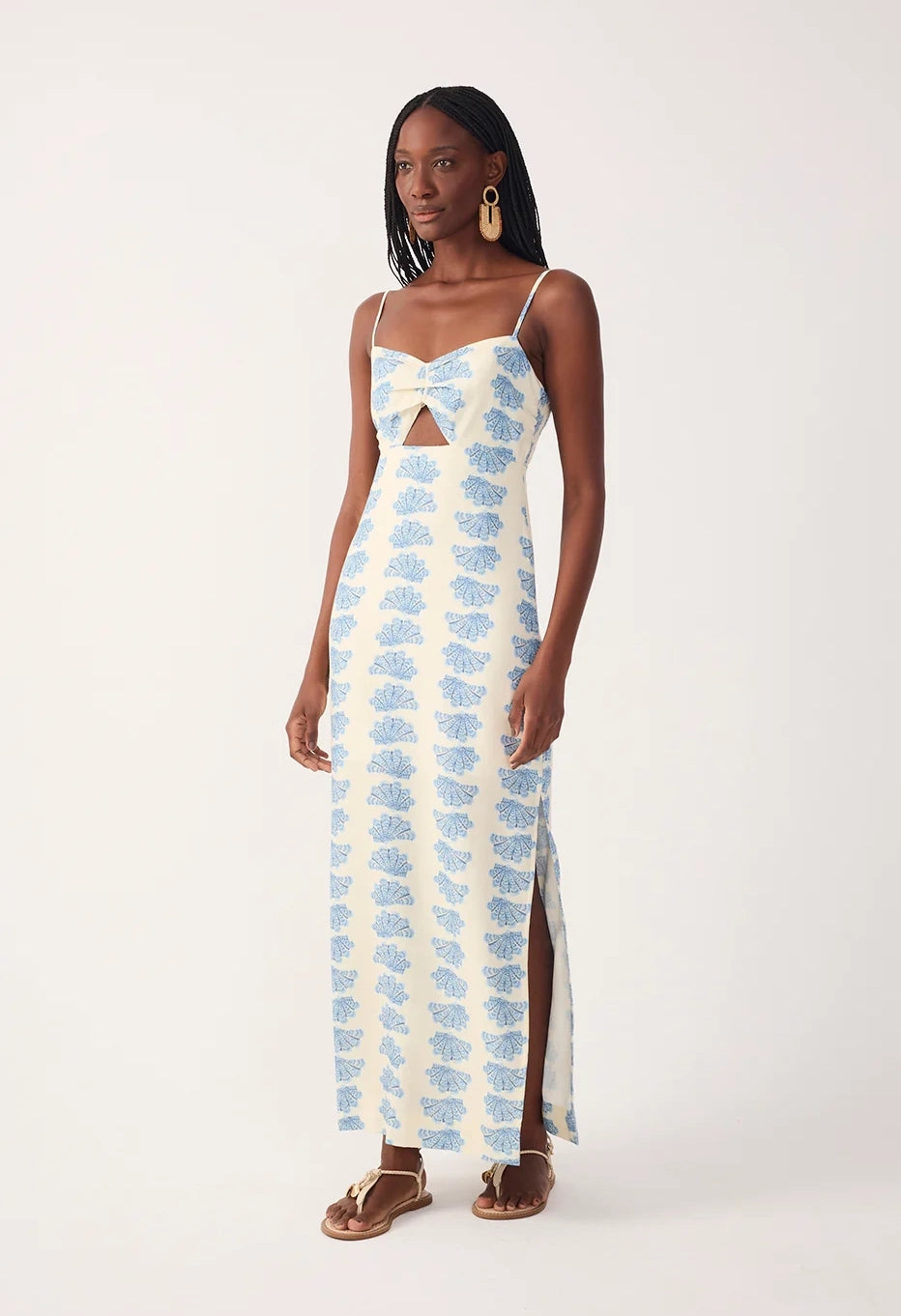 Off-White Aquario Side Slit Linen Maxi Dress