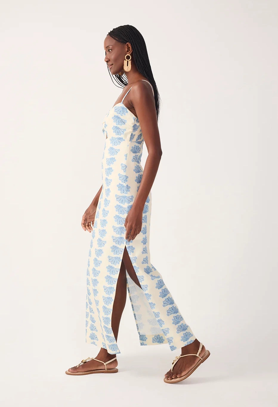 Off-White Aquario Side Slit Linen Maxi Dress