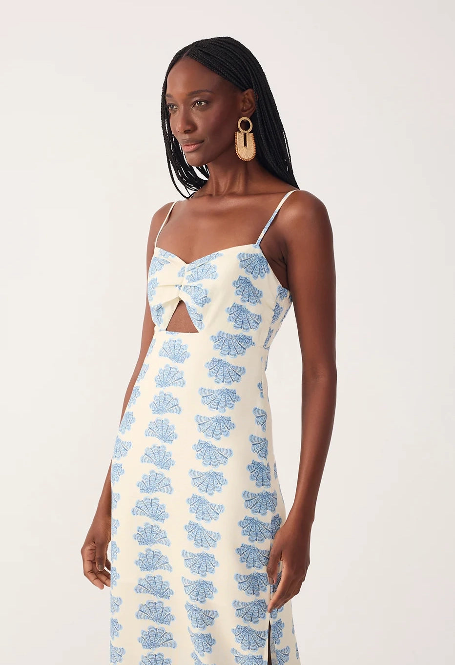 Off-White Aquario Side Slit Linen Maxi Dress