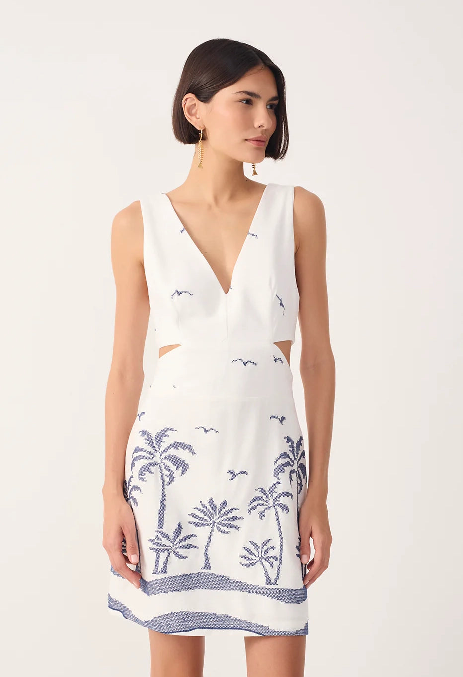 Off-White Embroidered Linen Mini Dress