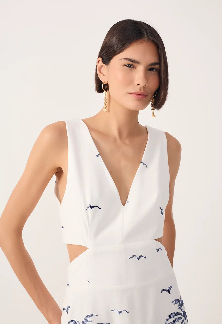 Off-White Embroidered Linen Mini Dress