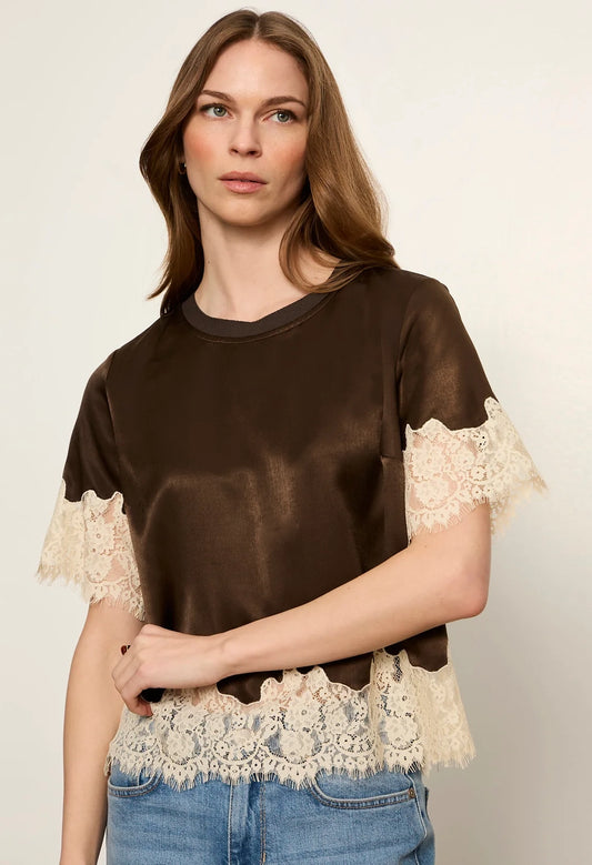 One of a Kind Satin Lace Top