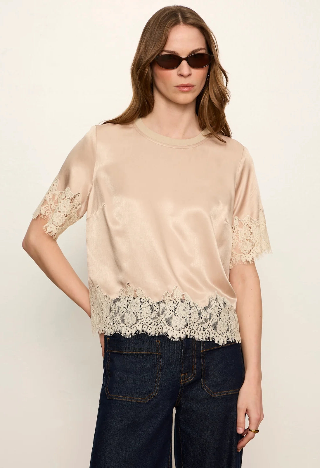 One of a Kind Satin Lace Top