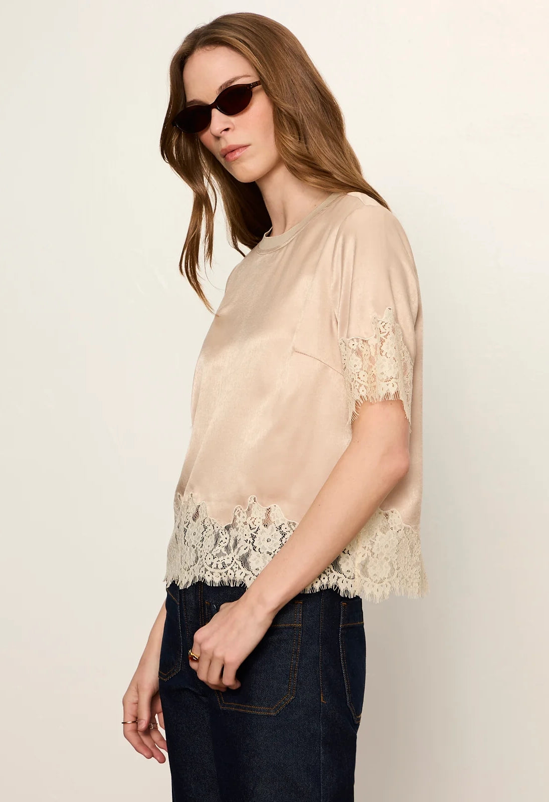 One of a Kind Satin Lace Top