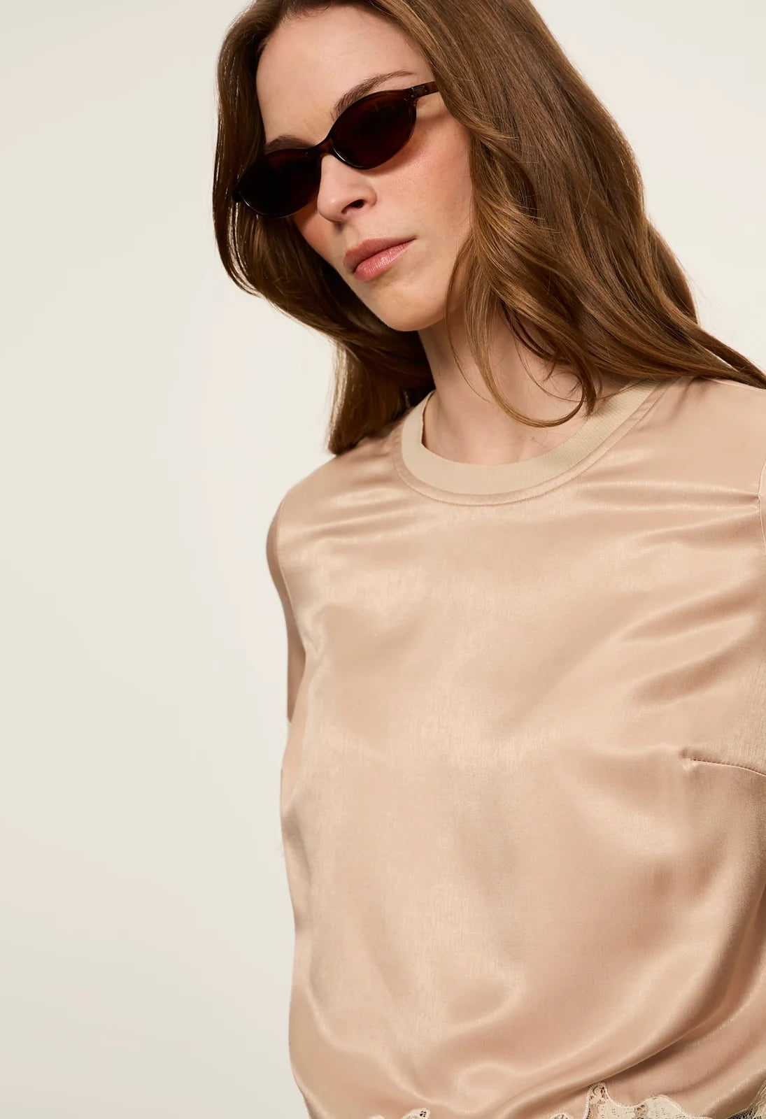 One of a Kind Satin Lace Top