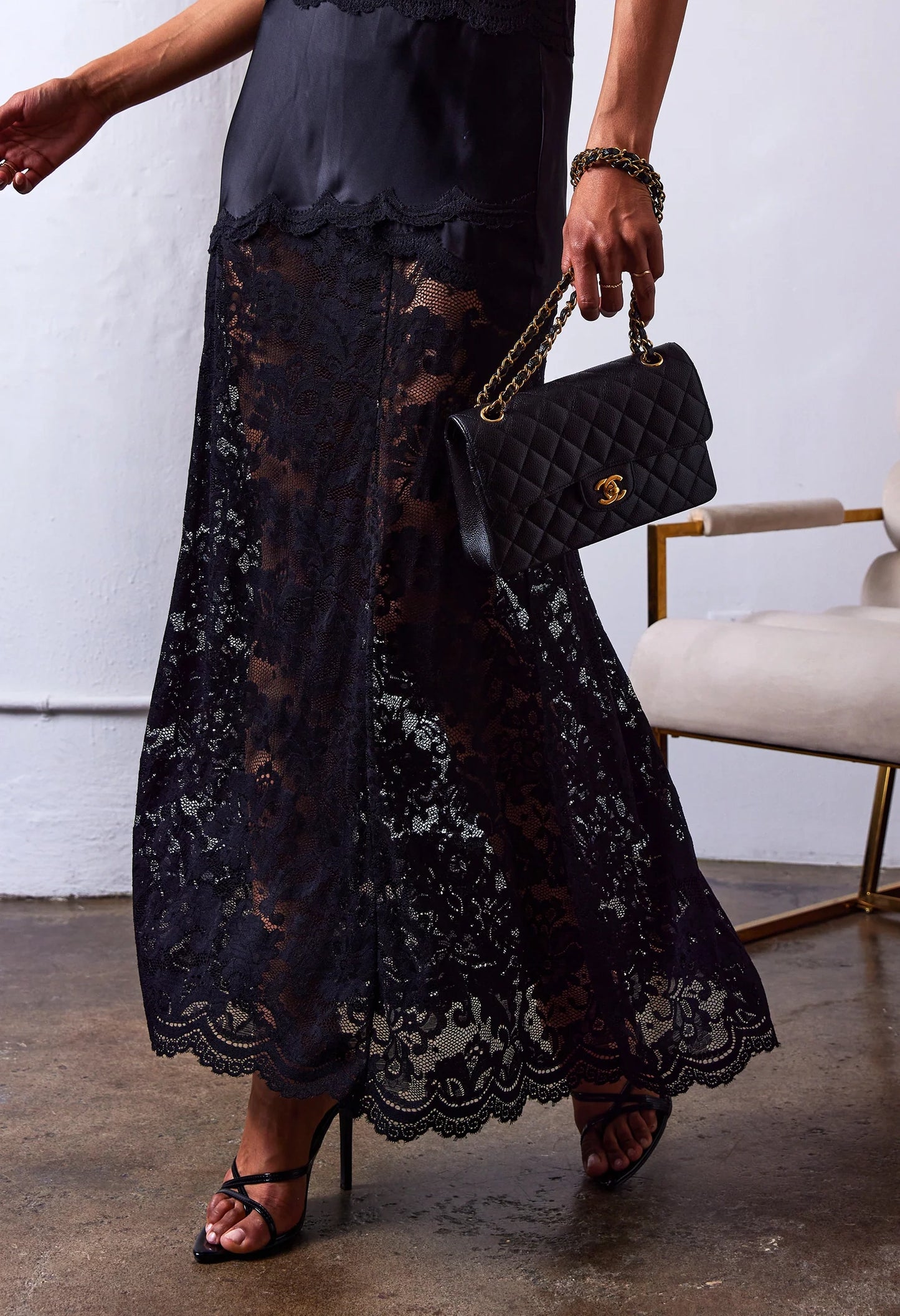 Perrine Lace Combo Satin Skirt