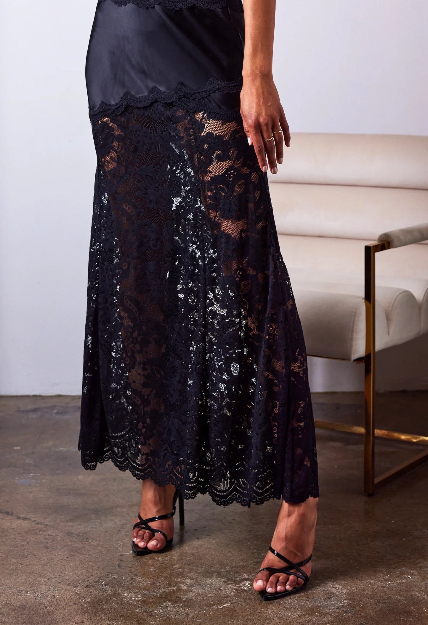 Perrine Lace Combo Satin Skirt