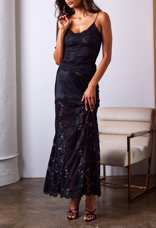 Perrine Lace Combo Satin Skirt