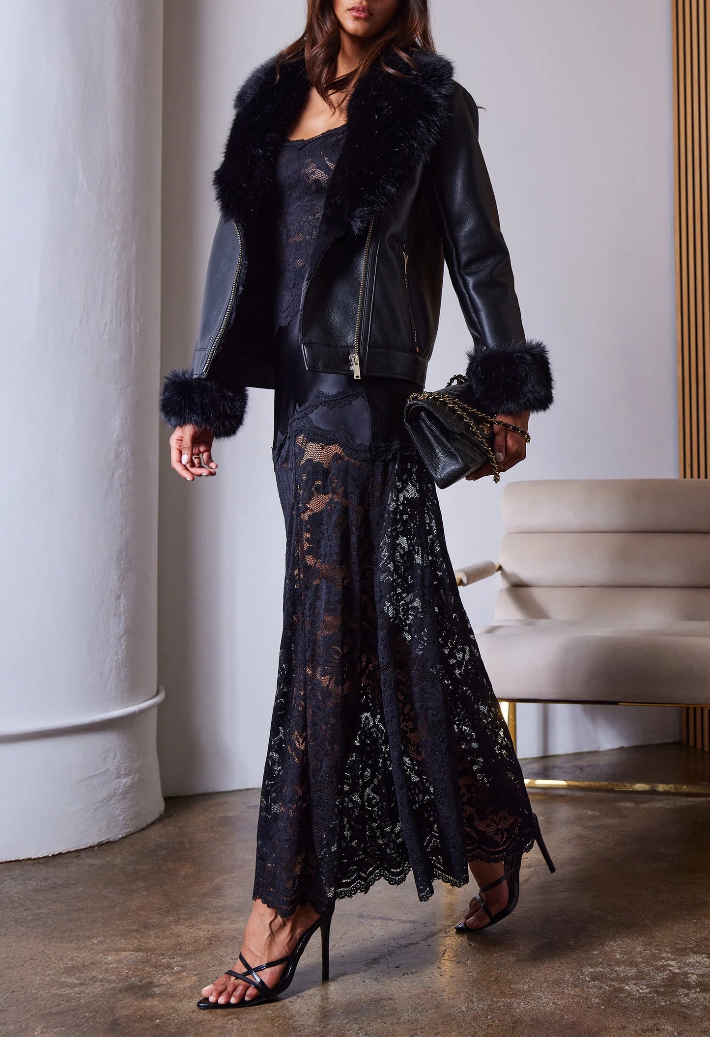 Perrine Lace Combo Satin Skirt