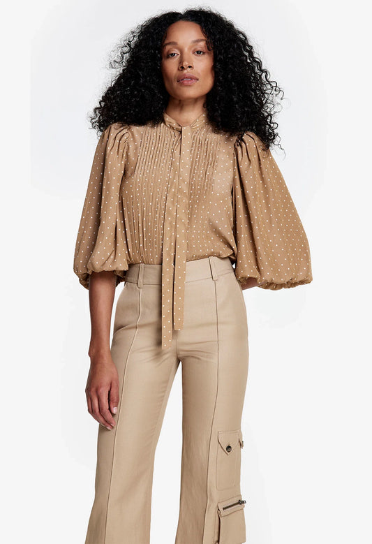 Pleated Tie Neck Blouse