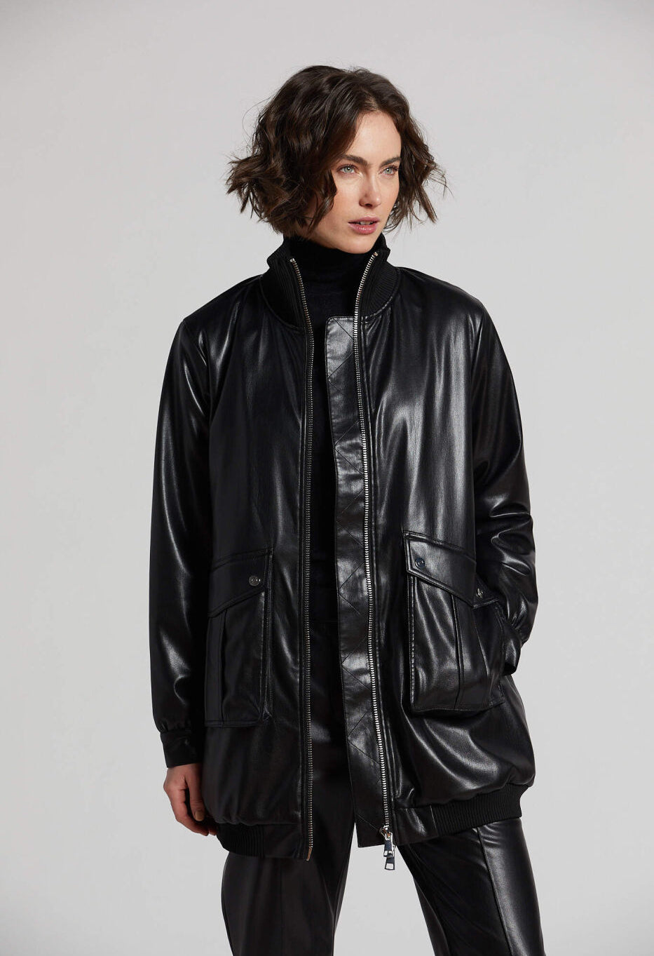 Petra Vegan Leather Long Bomber