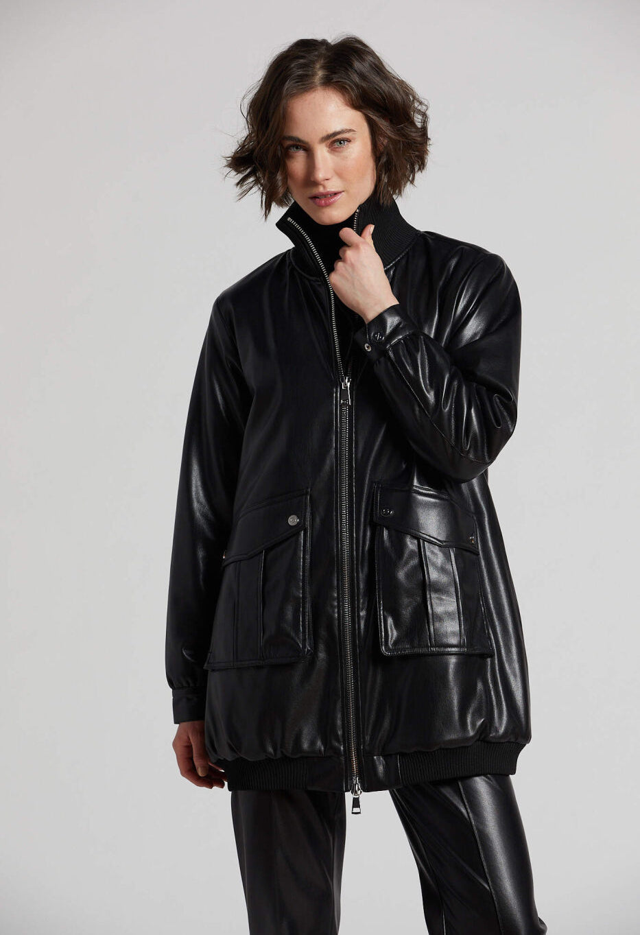 Petra Vegan Leather Long Bomber