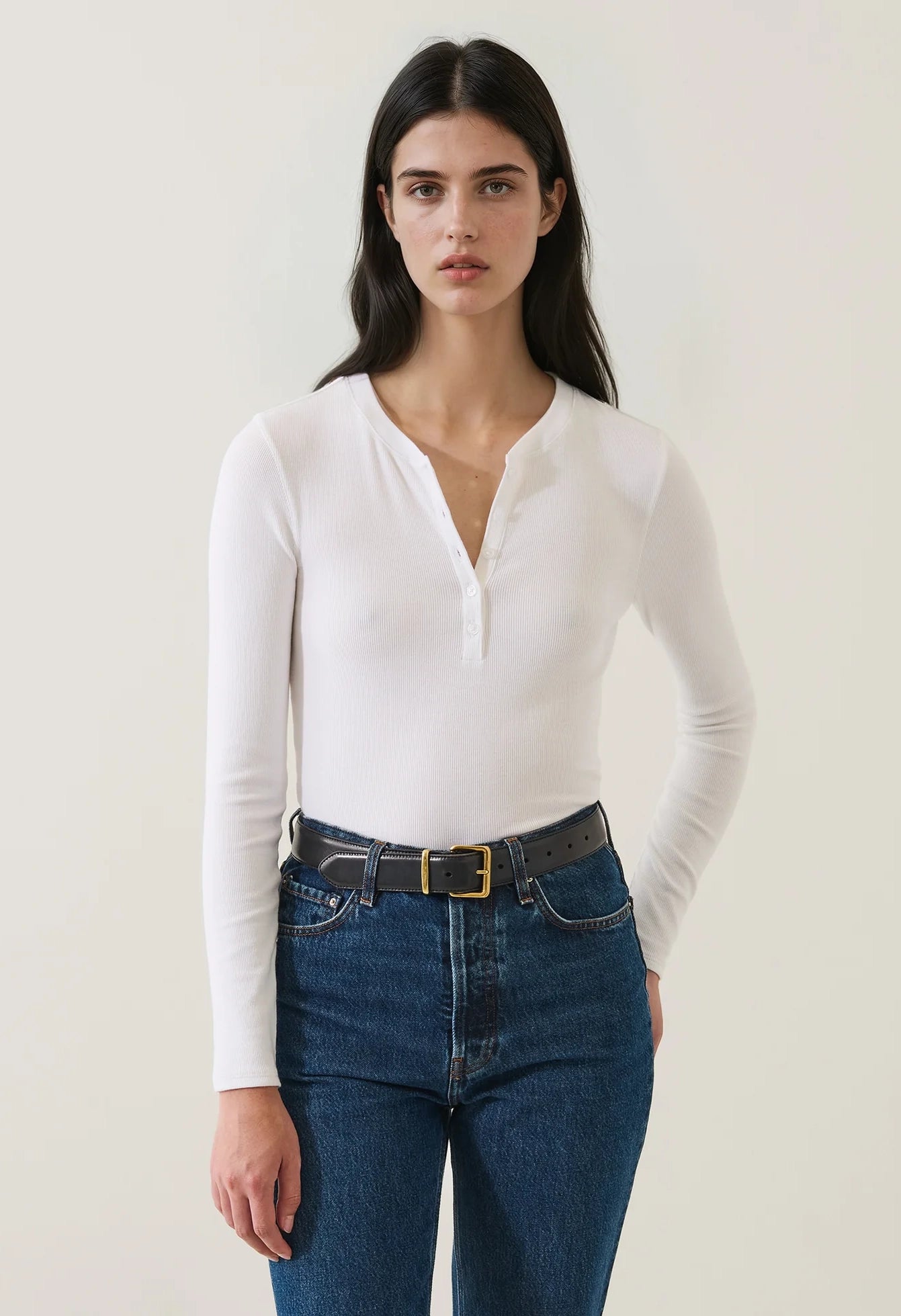 Pima Cotton Stretch Ribbed Long Sleeve Henley
