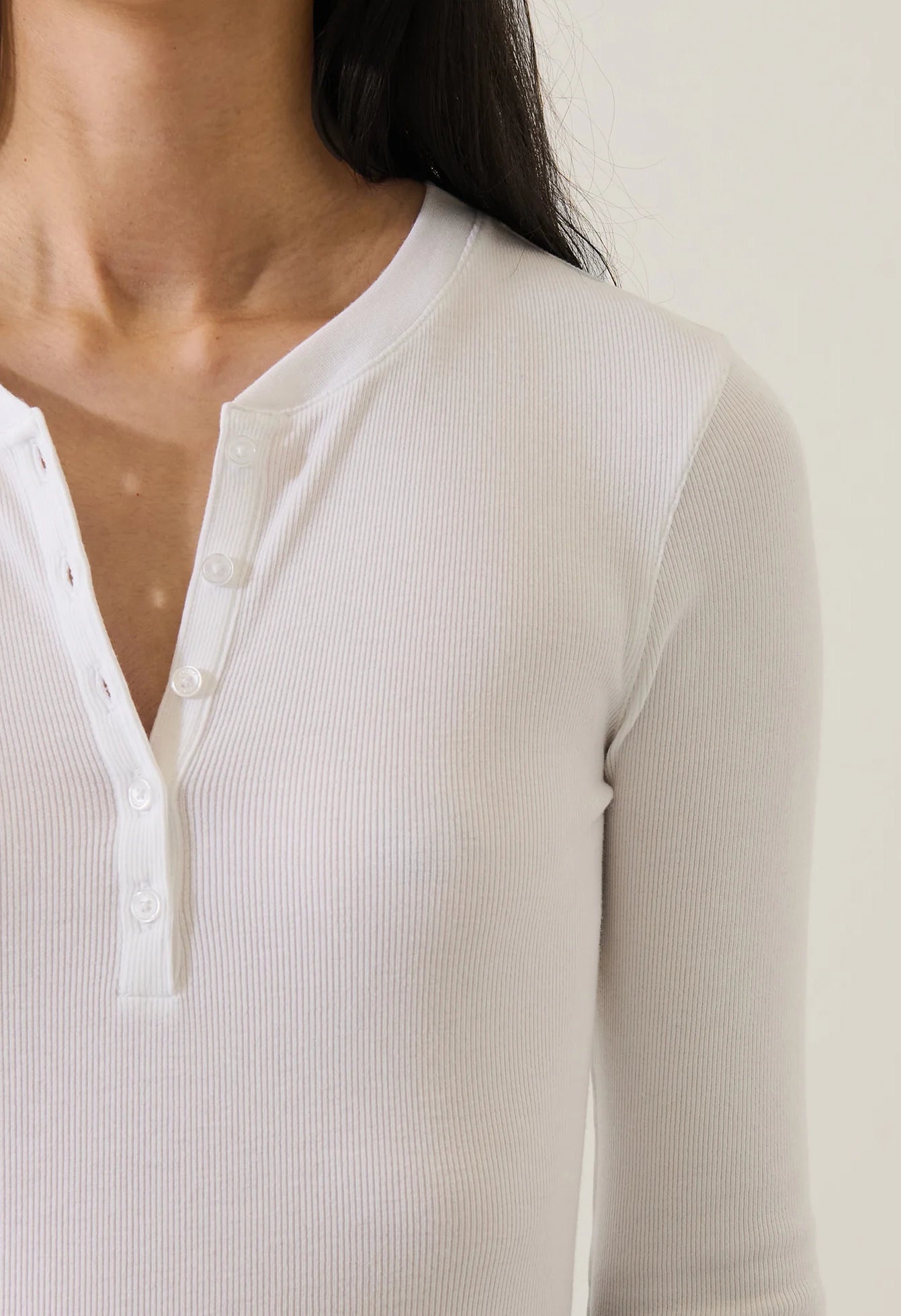 Pima Cotton Stretch Ribbed Long Sleeve Henley