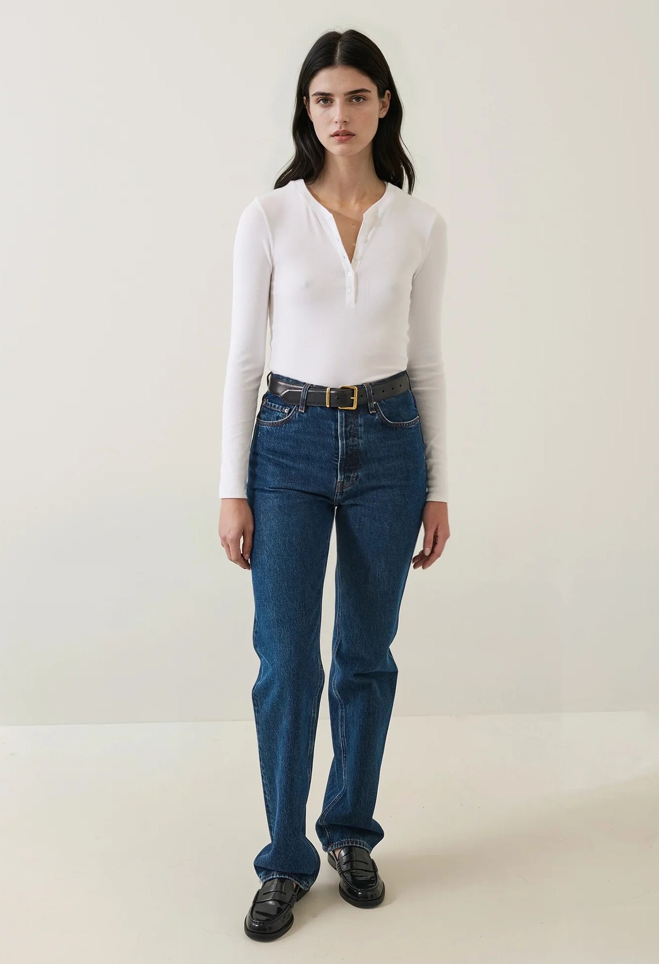 Pima Cotton Stretch Ribbed Long Sleeve Henley