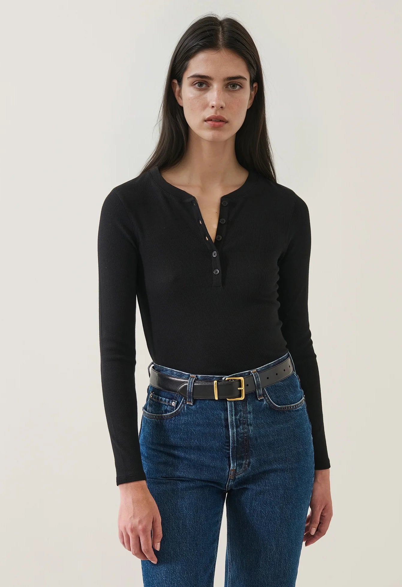 Pima Cotton Stretch Ribbed Long Sleeve Henley