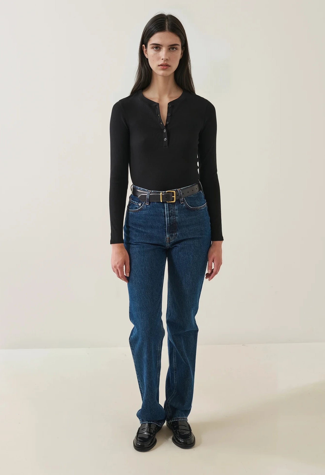 Pima Cotton Stretch Ribbed Long Sleeve Henley