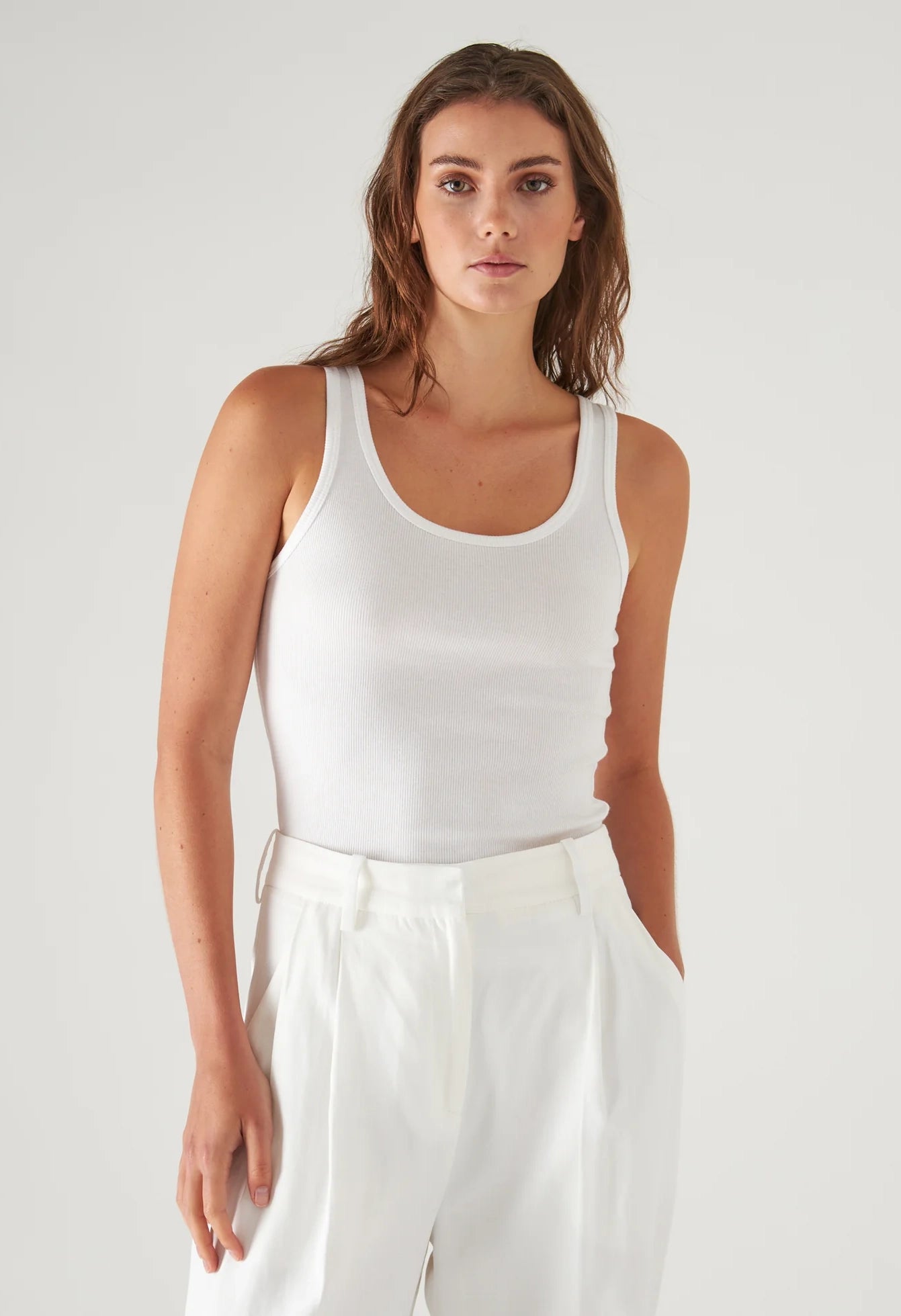 Pima Cotton Stretch Scoop Neck Rib Tank