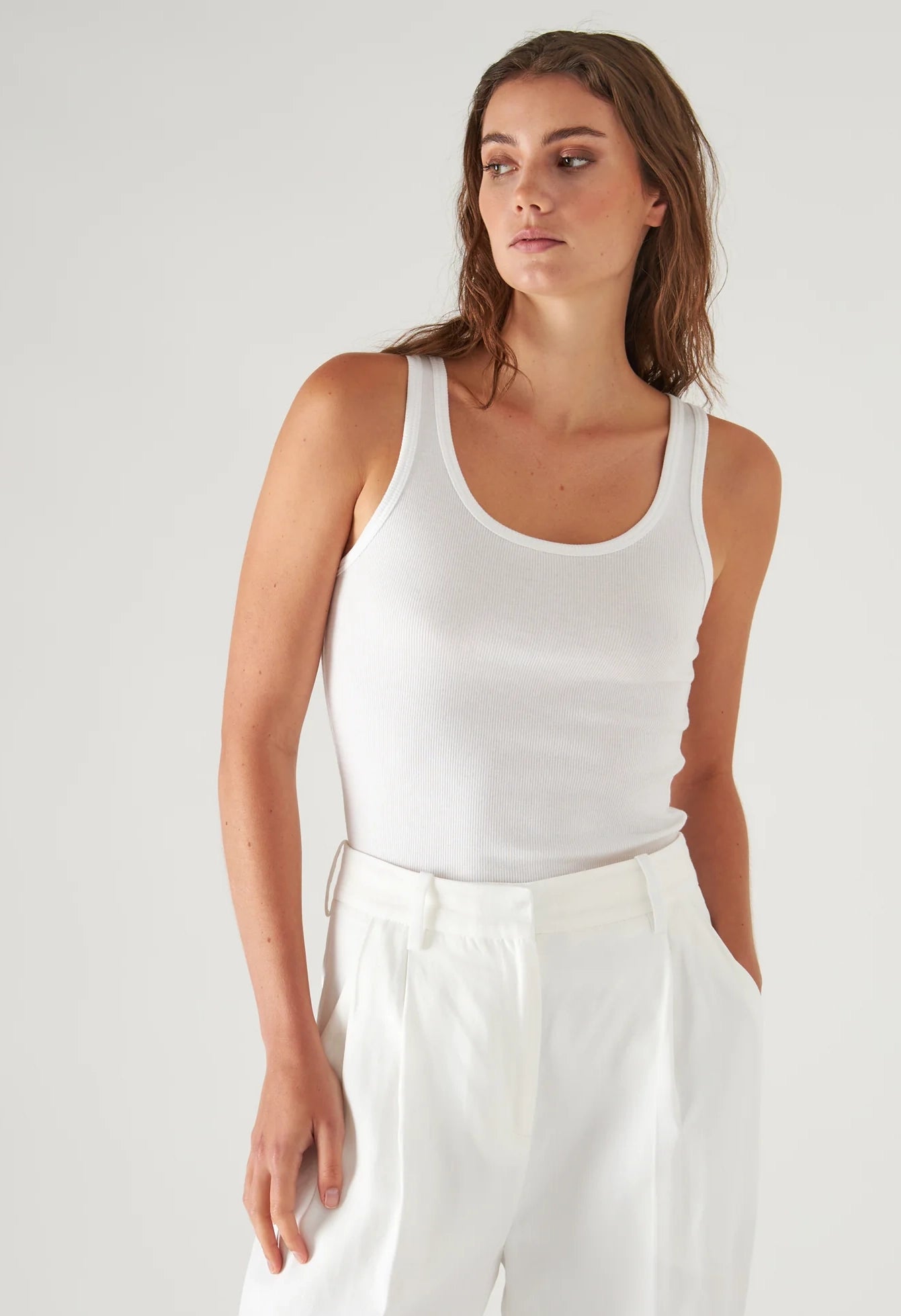 Pima Cotton Stretch Scoop Neck Rib Tank