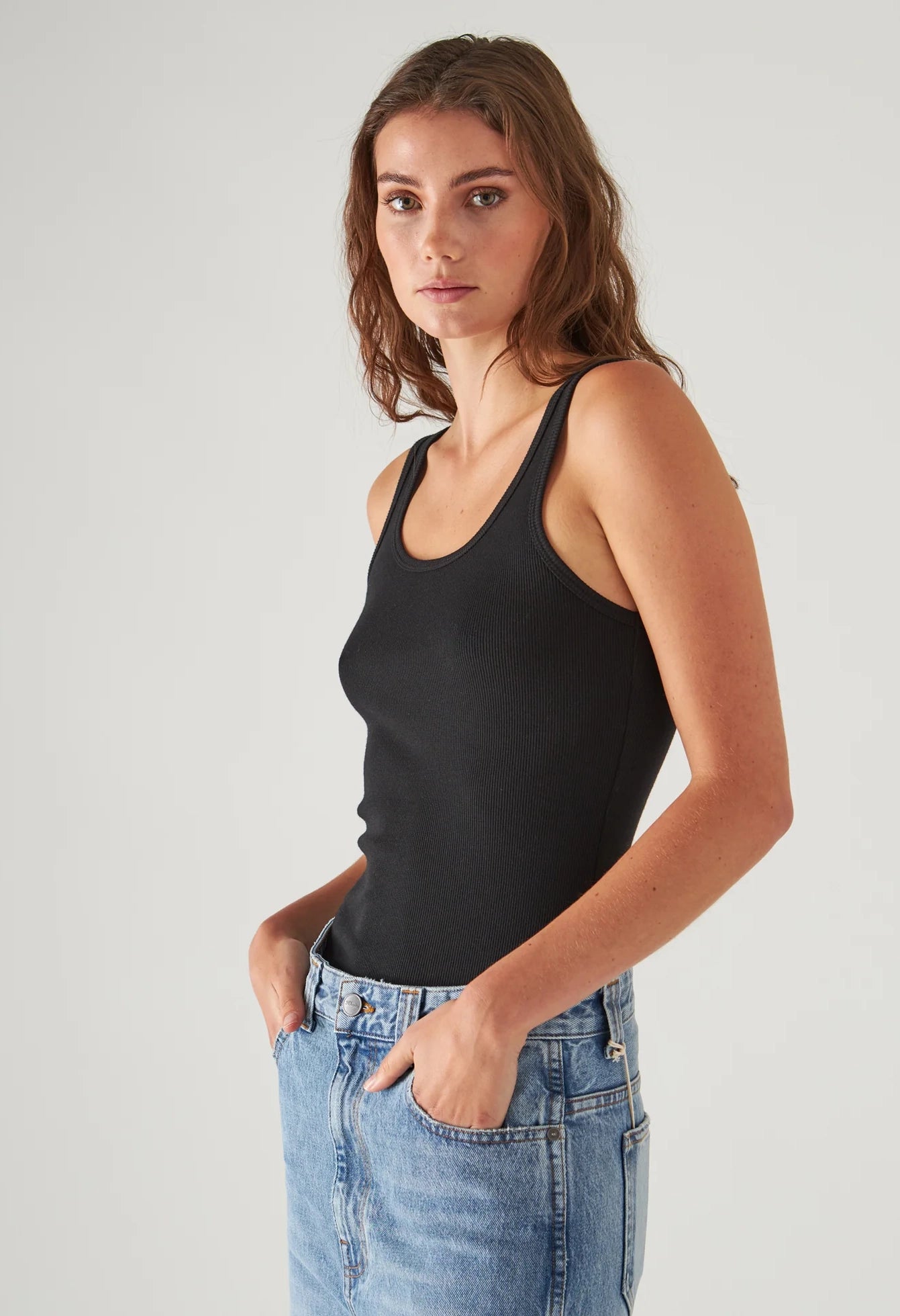 Pima Cotton Stretch Scoop Neck Rib Tank