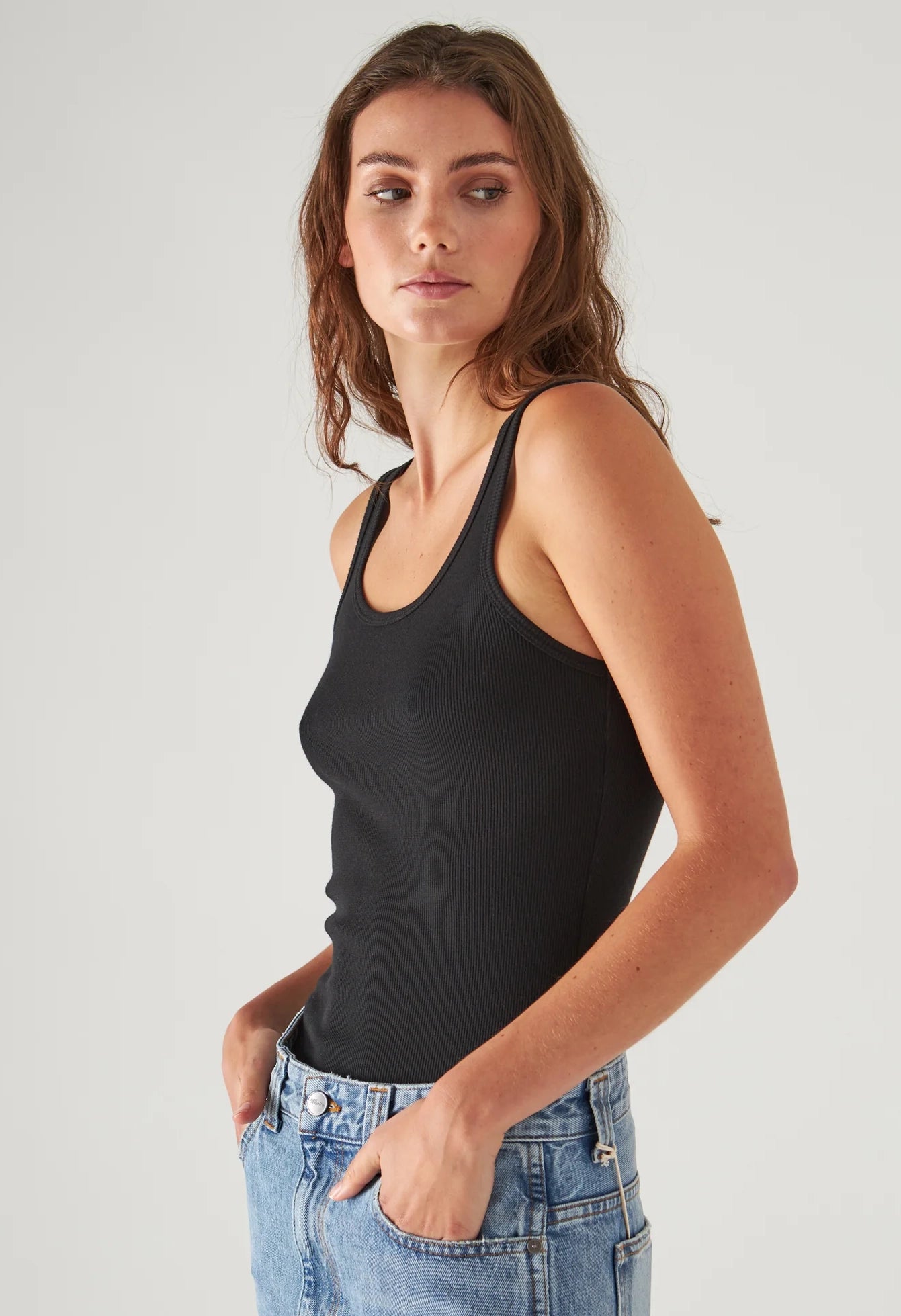 Pima Cotton Stretch Scoop Neck Rib Tank