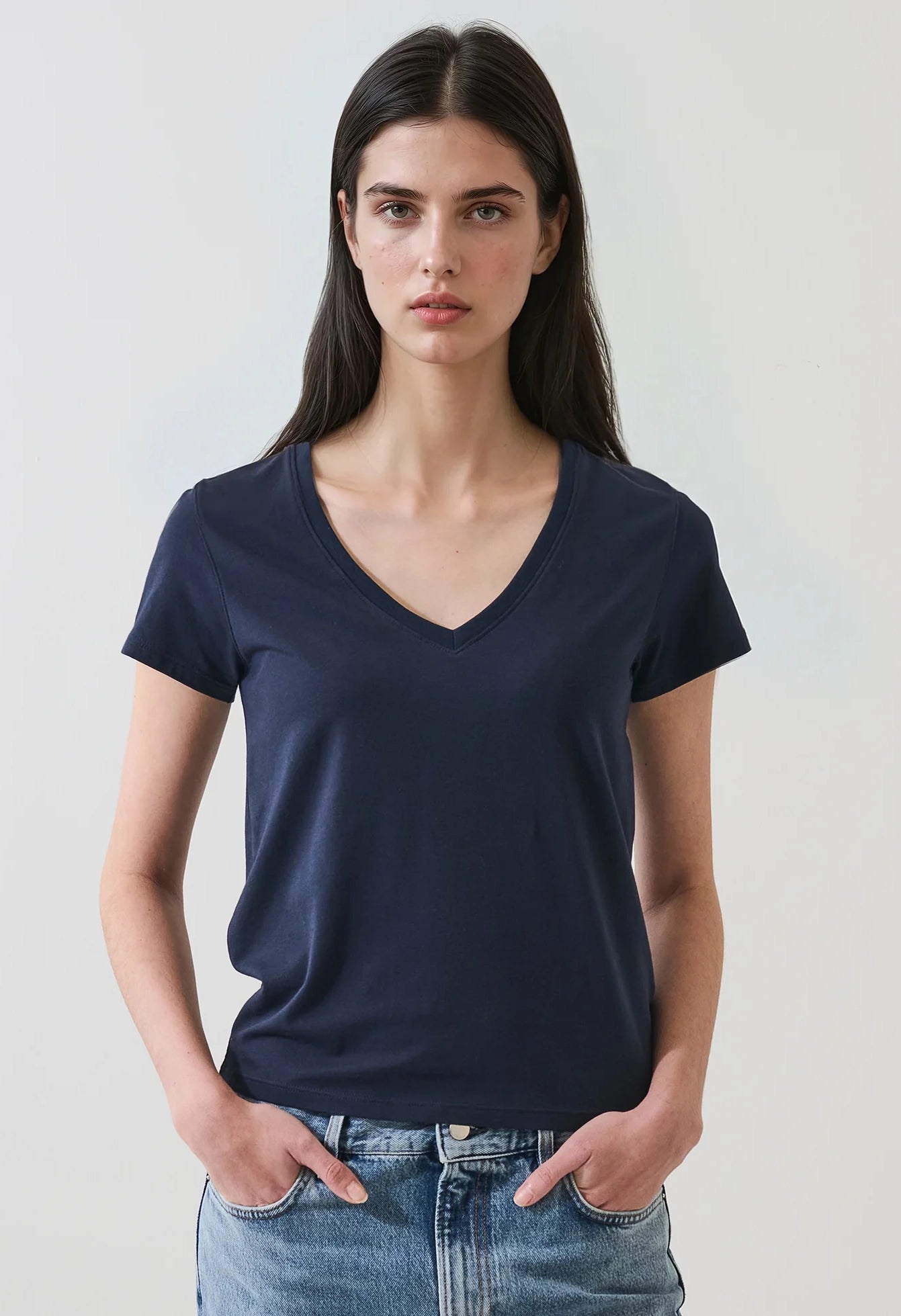 Pima Cotton Stretch Slim V-Neck T-Shirt