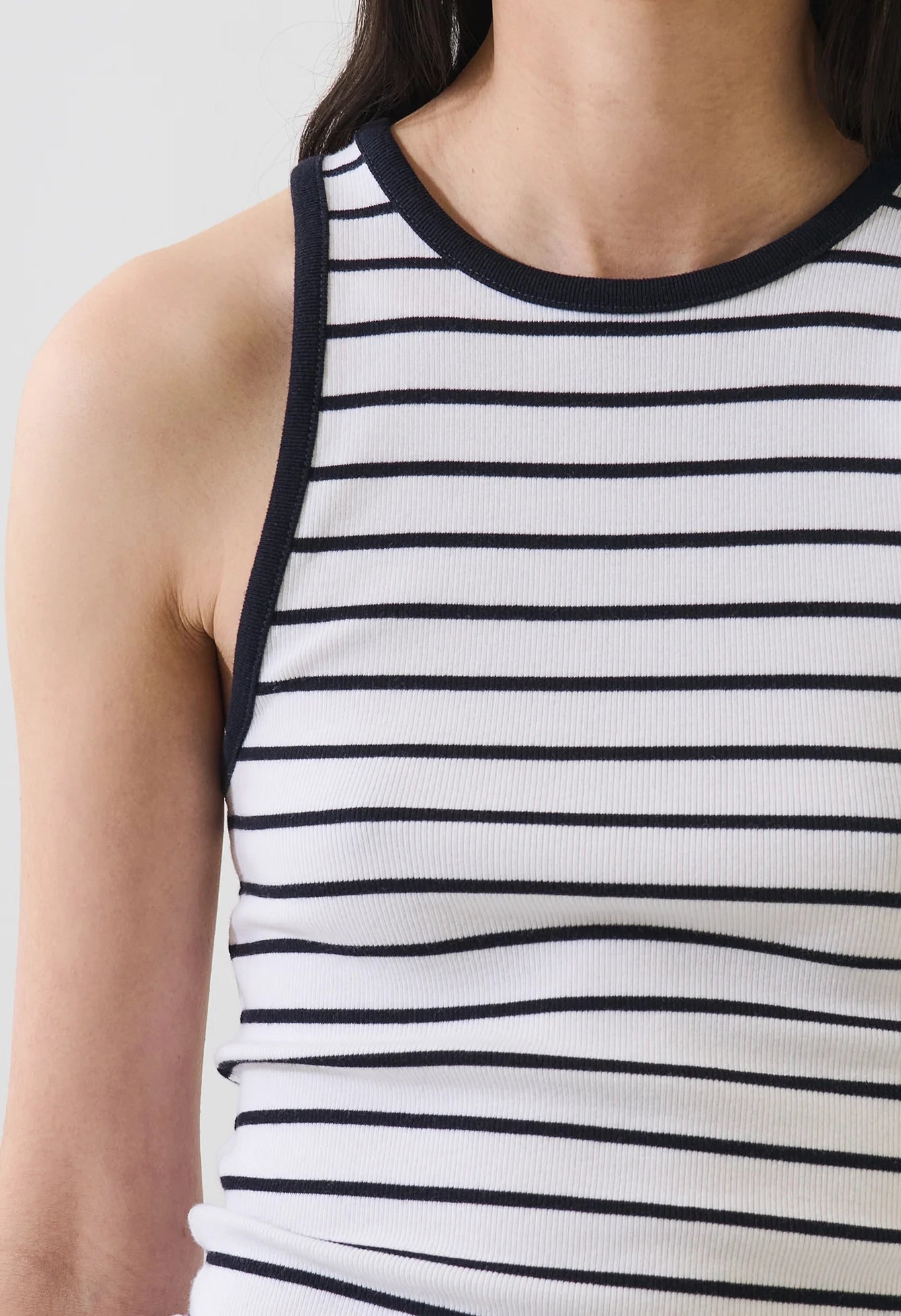 Pima Cotton Stretch Striped Ribbed High Crew Tank