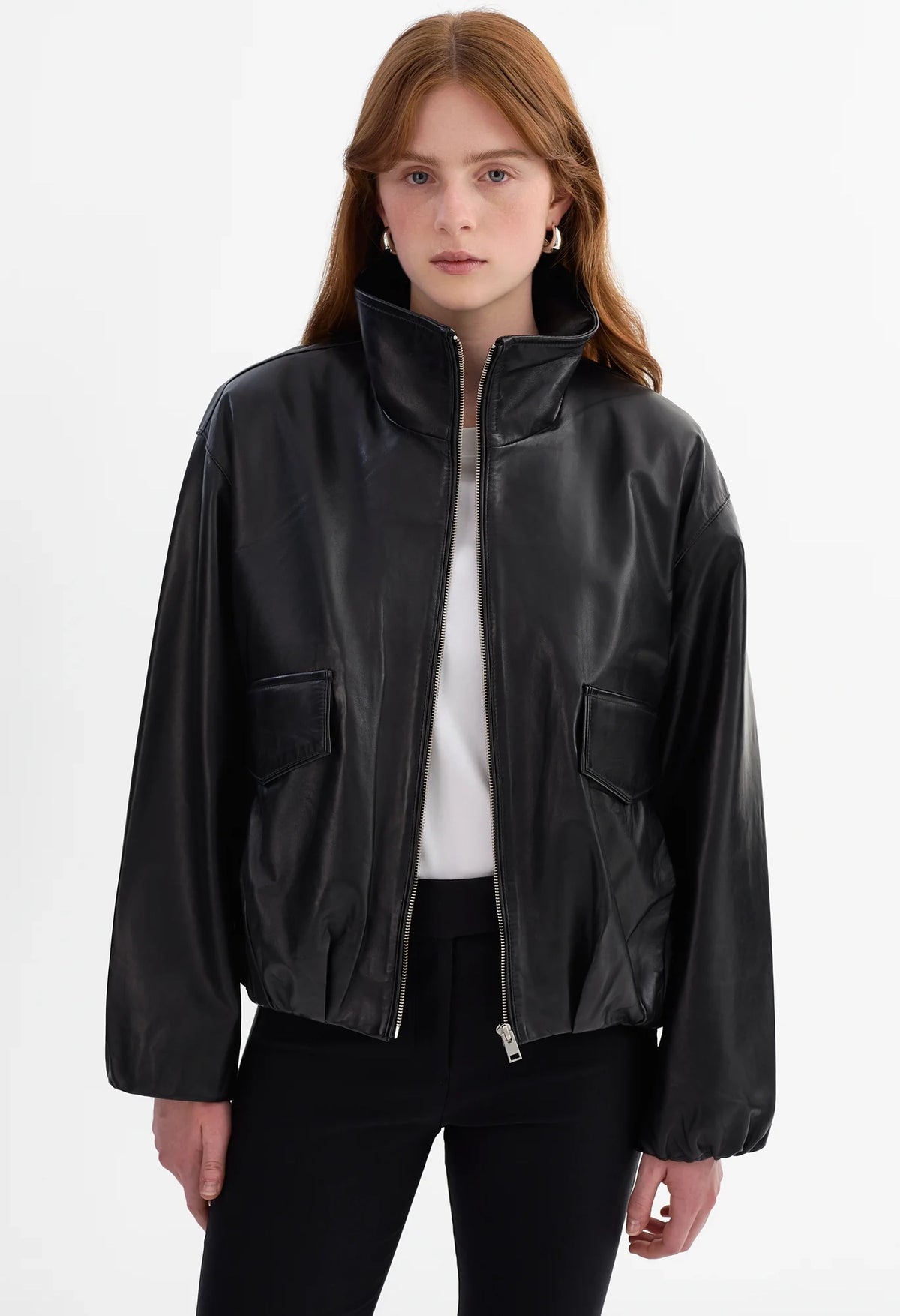 Ramona Funnel Neck Leather Jacket