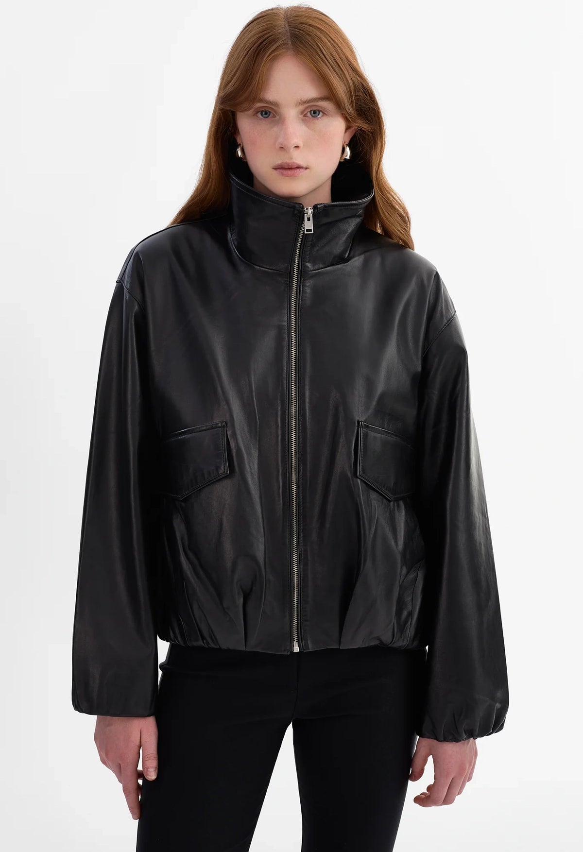 Ramona Funnel Neck Leather Jacket