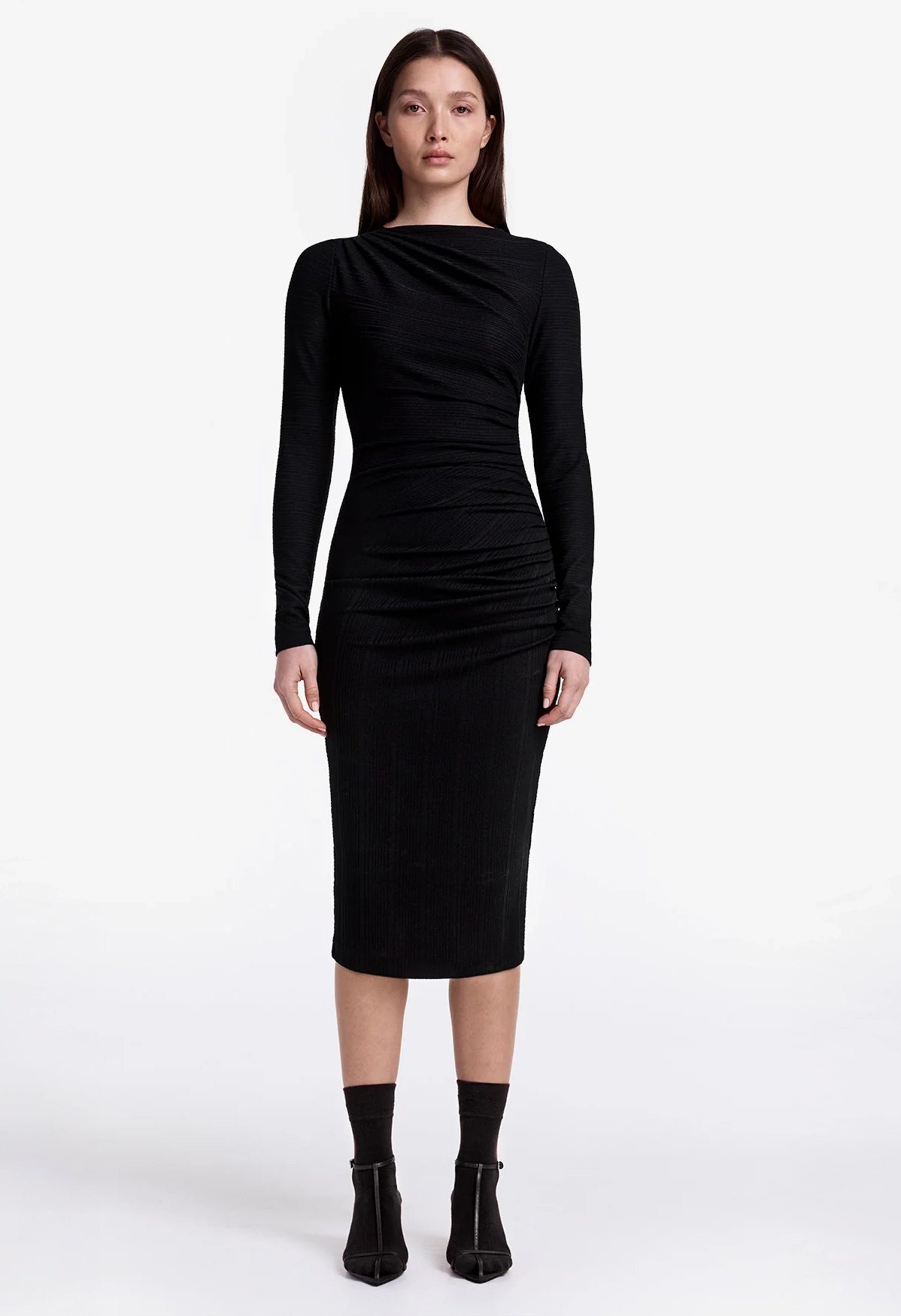 Ruched Knit Midi Dress