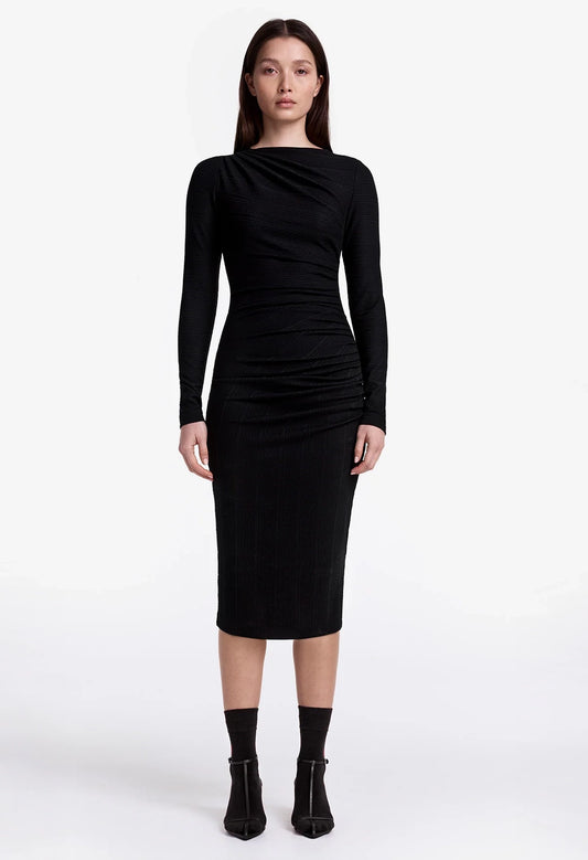 Ruched Knit Midi Dress