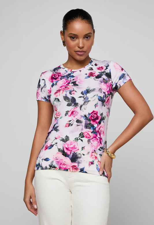 Ressi Fitted Tee Pink Multi Water Rose