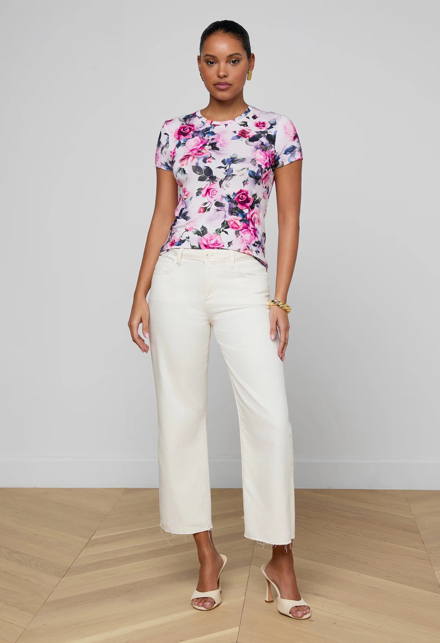 Ressi Fitted Tee Pink Multi Water Rose