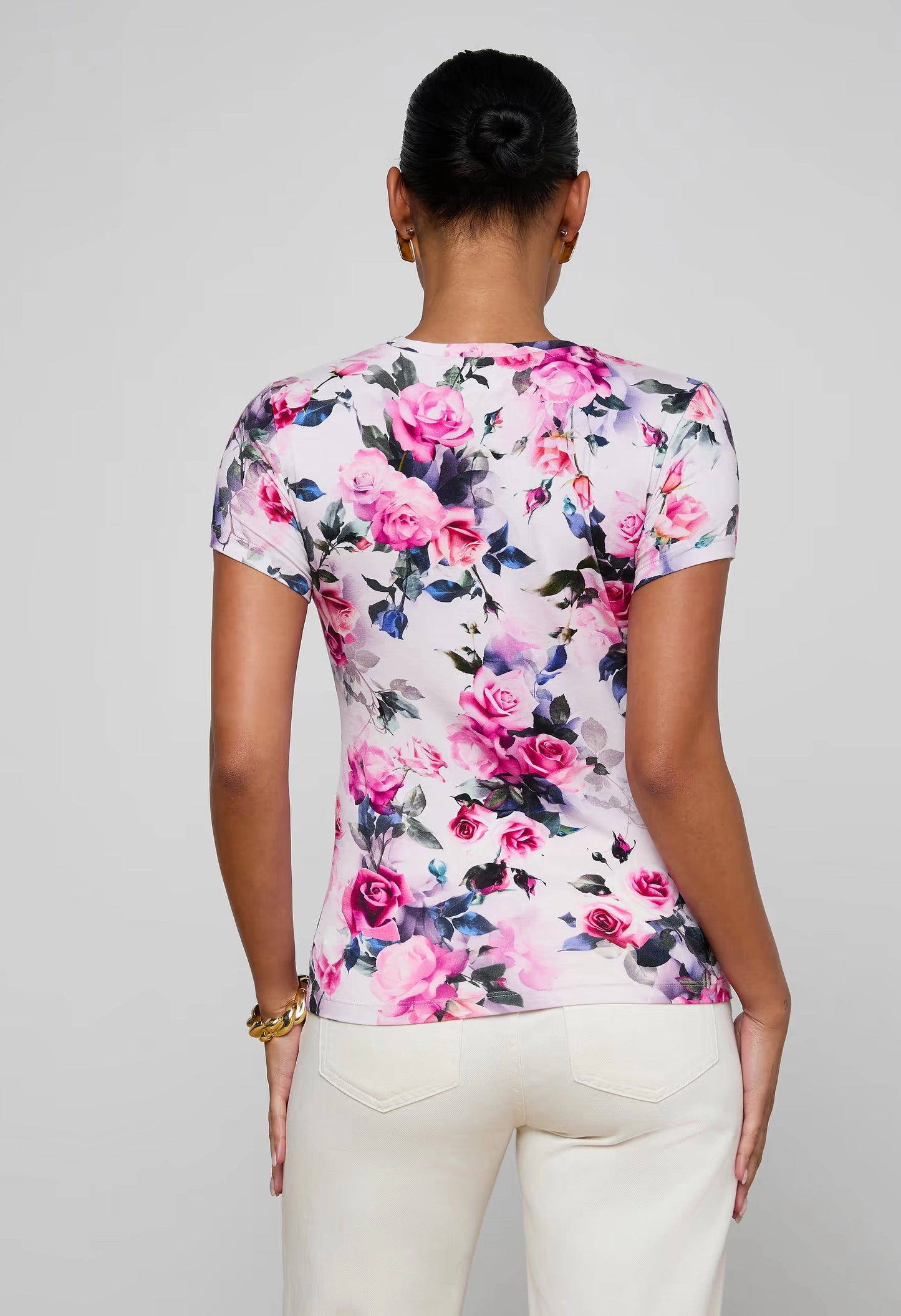 Ressi Fitted Tee Pink Multi Water Rose