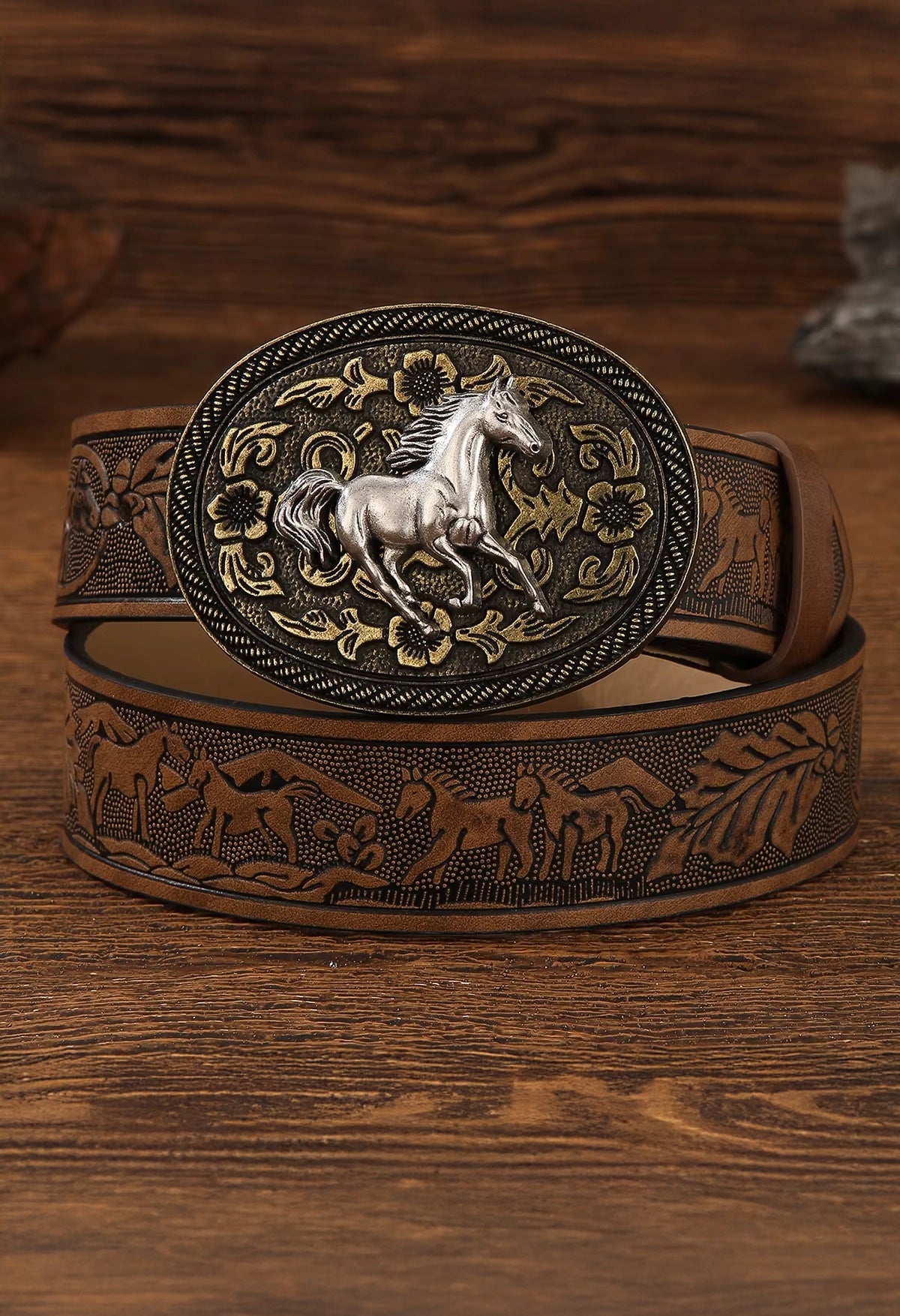 Horse Buckle Western Belt