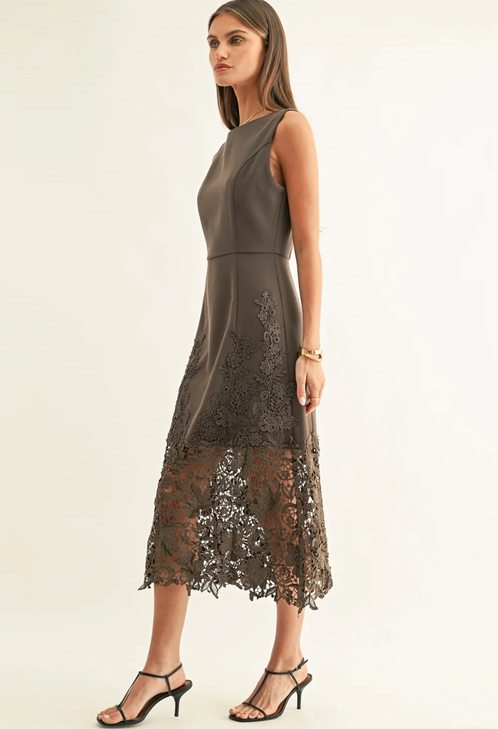 Sara Ruffled Lace Hem Midi Dress