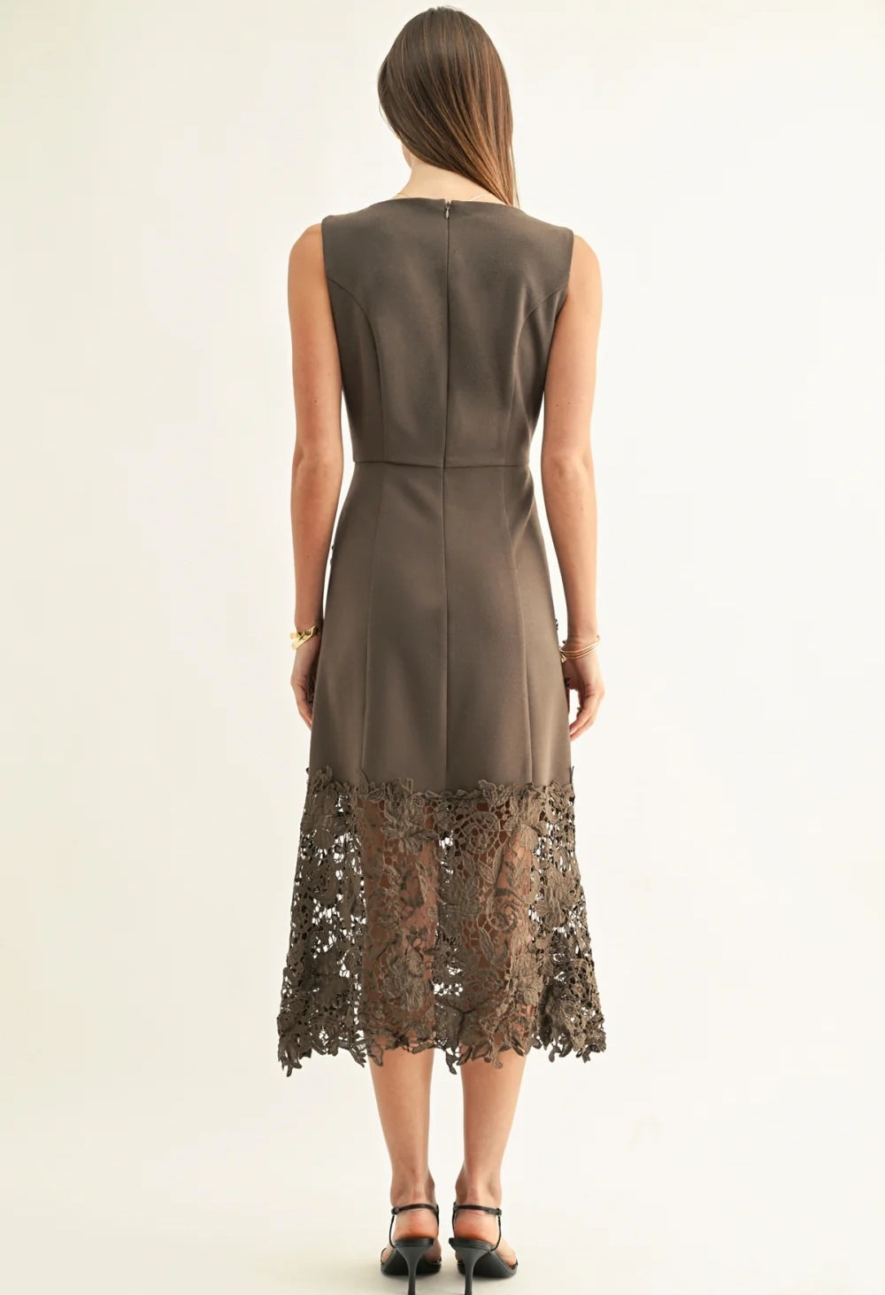 Sara Ruffled Lace Hem Midi Dress