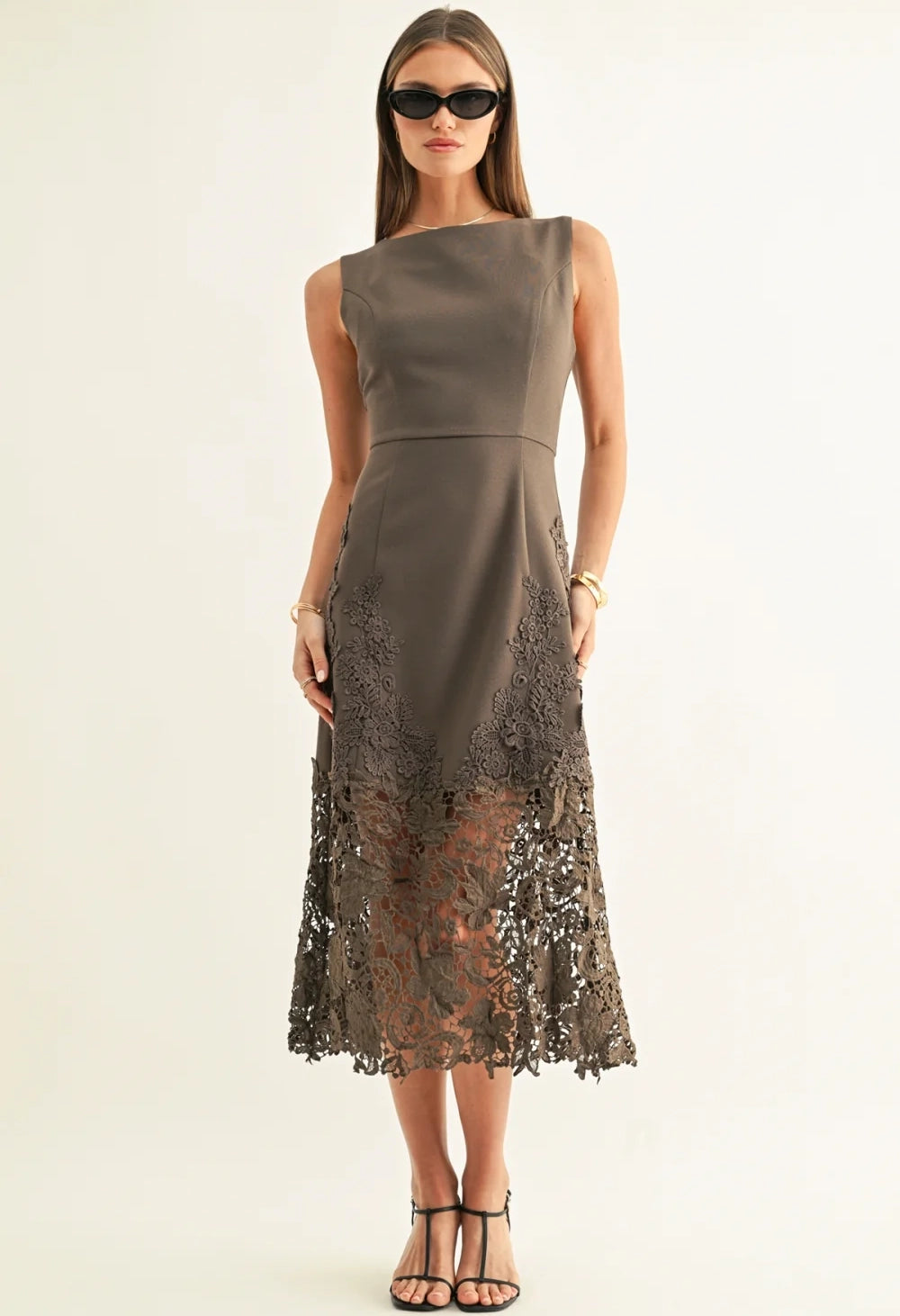 Sara Ruffled Lace Hem Midi Dress