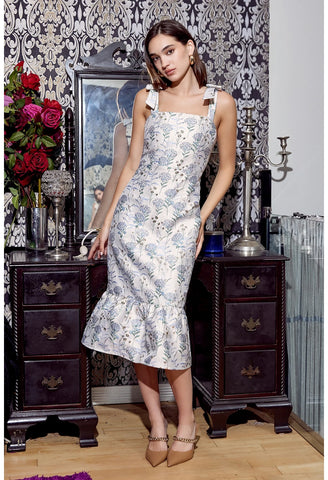 Selina Bow Strap Jacquard Midi Dress