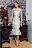 Selina Bow Strap Jacquard Midi Dress